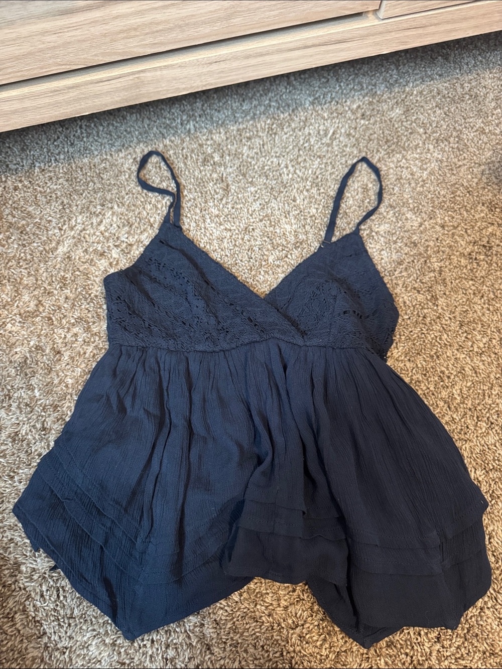 Hollister navy blue babydoll top, adjustable straps